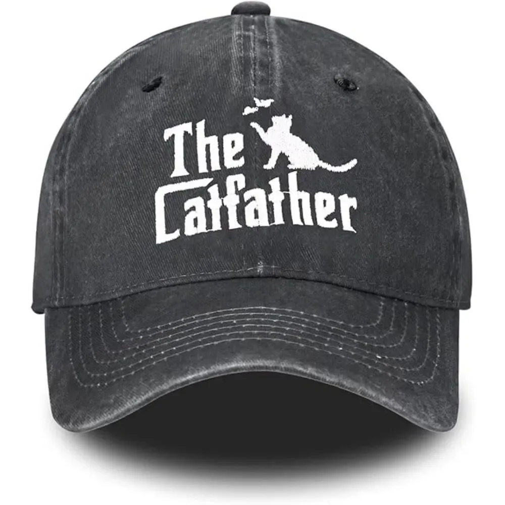 Unisex Black 100% Cotton Cat Dad Embroidery Adjustable Classic Baseball Caps